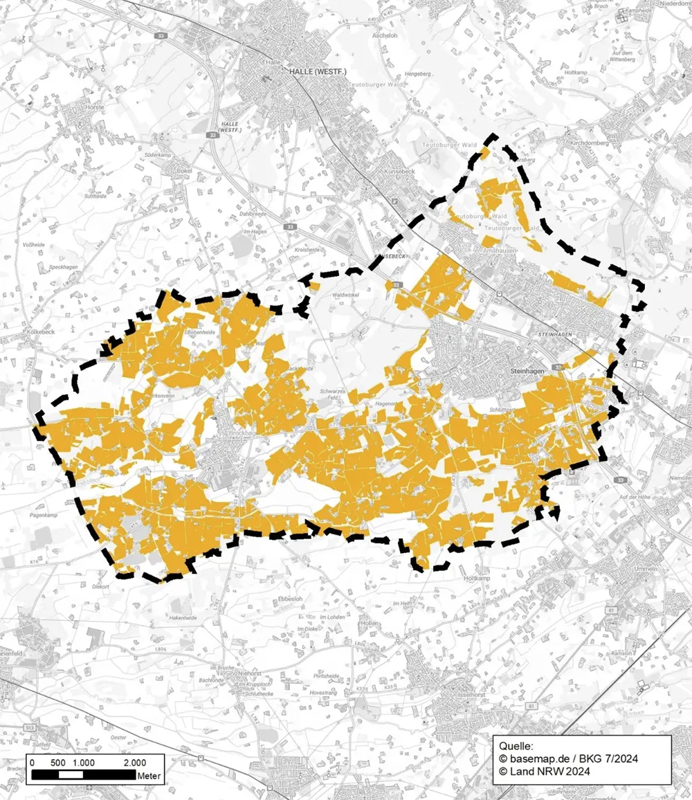 Bereinigte Potenzialflächen in der Gemeinde Steinhagen